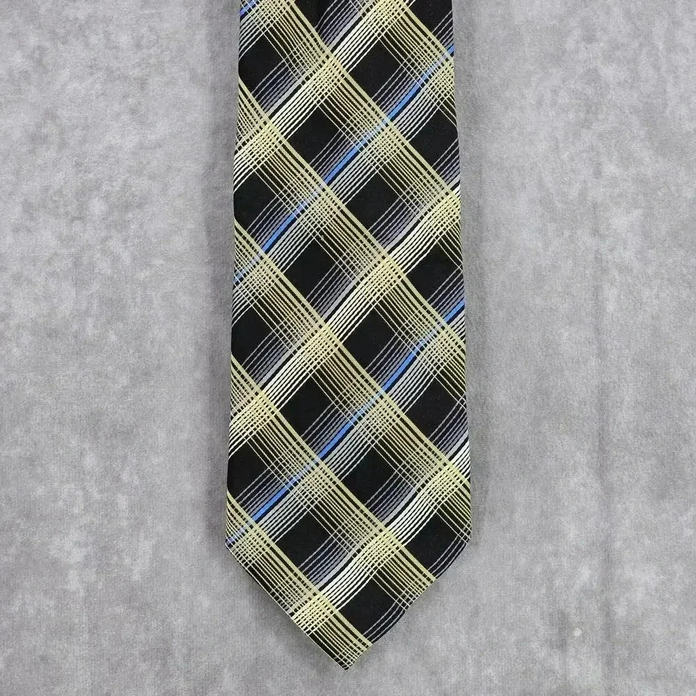 Bruno Marchesi Black Blue Gold Plaid Tartan 100%‎ Silk Men's Neck Tie NWOT
